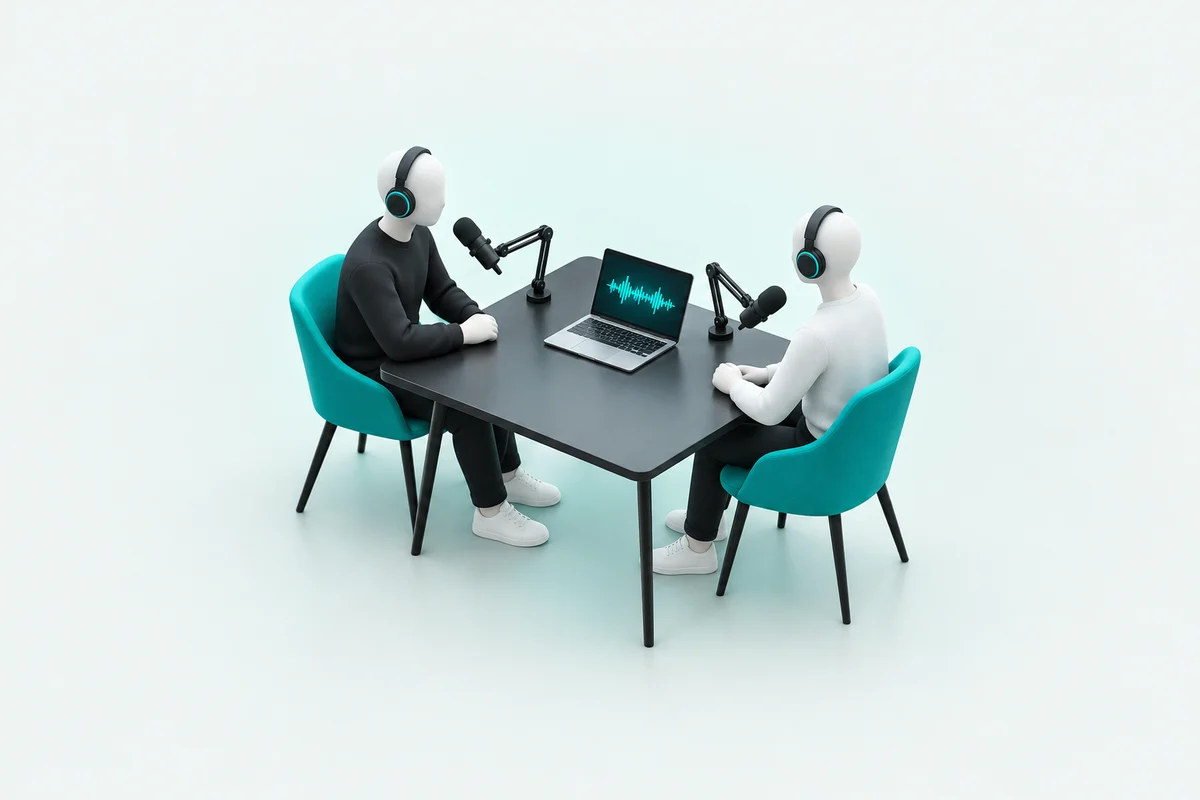Schema eines Podcast-Setups nur mit Mikrofonen und ohne Kamera